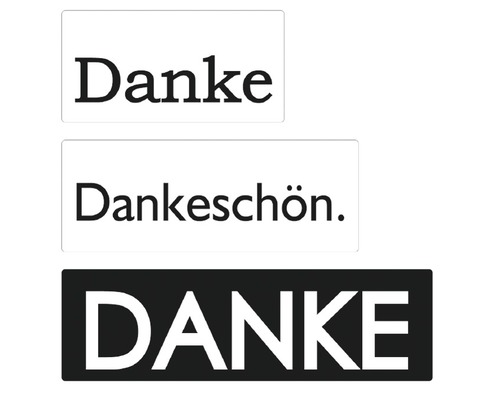 Empreintes « Danke », 30x15mm, 40x15 mm, 50x15mm, 3 pièces