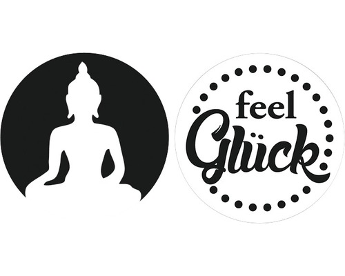 Empreintes bouddha + « feel Glück », 30mm ø, 2 pièces