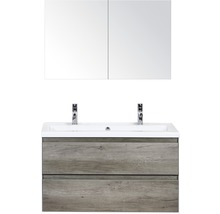 Meuble-lavabo avec deux tiroirs, lavabo et armoire de toilette