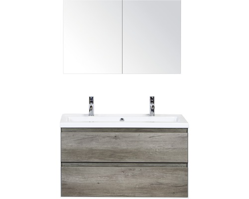 Meuble-lavabo avec deux tiroirs, lavabo et armoire de toilette
