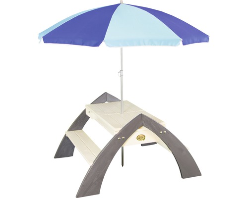 Sand- und Wassertisch axi Deltamit Sonnenschirm 160x160x180 cm grau Kindersitzgarnitur mit Sonnenschirm
