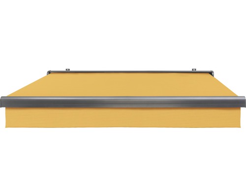 Store banne jaune avec coffre gris