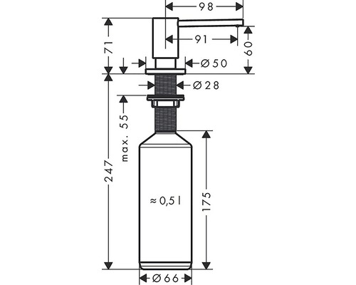 Dessin technique d''un distributeur de savon avec dimensions