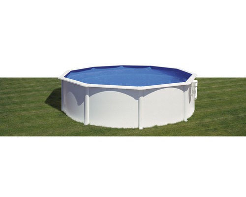 Kit de piscine hors sol à paroi en acier Planet Pool Vision-Pool Classic ronde Ø 460x120 cm avec épurateur à cartouche, skimmer intégré et échelle blanc