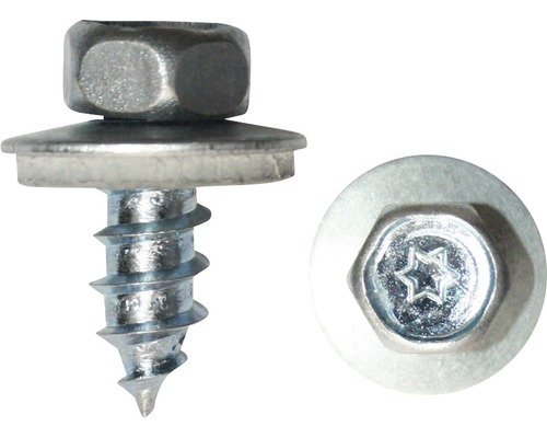 Vis de façade av. rondelle d'étanchéité 6,5x64 mm galv. zinguée, 100 pièces Vis à tôle avec collerette et tête six lobes