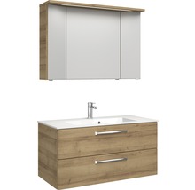 Badmöbel-Set Pelipal Kumba BxHxT 107 x 200 x 50 cm Frontfarbe eiche riviera mit Mineralguss-Waschtisch weiß 99.107012147