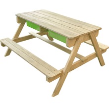 Kindersitzgruppe aus Holz mit zwei Kunststoffwannen