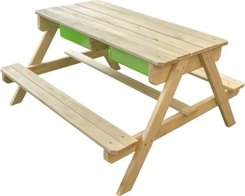 Kindersitzgruppe aus Holz mit zwei Kunststoffwannen