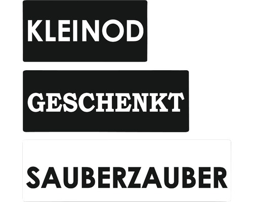 Labels "Kleinod", "Geschenkt", "Sauberzauber", 3 Stück