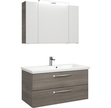 Badmöbel-Set Pelipal Kumba BxHxT 110 x 200 x 51 cm Frontfarbe graphit struktur quer mit Mineralguss-Waschtisch weiß 99.107022619