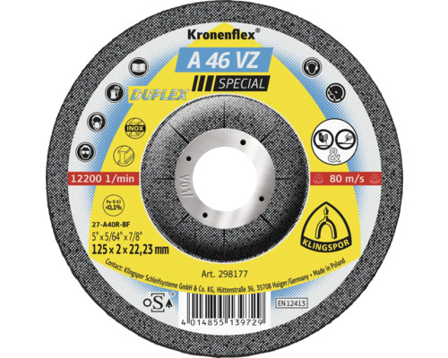 Disque à tronçonner Klingspor A 46 VZ Spécial Ø 115x22.23 mm Disque à tronçonner Klingspor A 46 VZ Spécial Ø 115x22.23 mm