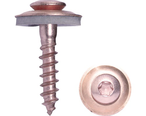 Spenglerschraube m. Dichtscheibe 4,5x45 mm Edelstahl A2 mit I-Stern I 20 verkupfert, 100 Stück Spenglerschraube m. Dichtscheibe 4,5x45 mm Edelstahl A2 mit I-Stern I 20 verkupfert, 100 Stück