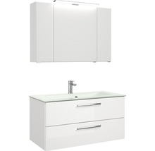 Badmöbel-Set Pelipal Kumba BxHxT 107 x 200 x 50 cm Frontfarbe weiß hochglanz mit Glas-Waschtisch weiß 99.107032609