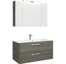 Badmöbel-Set Pelipal Kumba BxHxT 107 x 200 x 50 cm Frontfarbe graphit struktur quer mit Glas-Waschtisch weiß 99.107032619