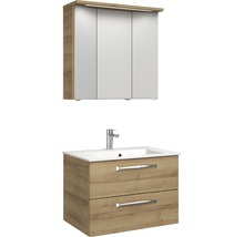Badmöbel-Set Pelipal Kumba BxHxT 77 x 200 x 50 cm Frontfarbe eiche riviera mit Mineralguss-Waschtisch weiß 99.77012147