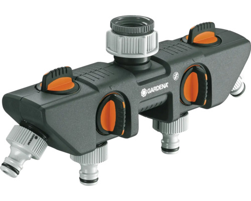 Distributeur d''eau Gardena avec quatre sorties pour l''arrosage du jardin