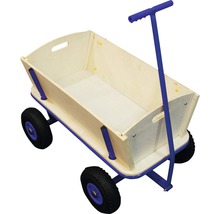 Bollerwagen mit Holzkorpus und blauem Gestell