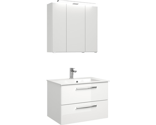 Set de meubles de salle de bains Pelipal Kumba lxhxp 77 x 200 x 50 cm couleur de façade blanc haute brillance avec vasque en fonte minérale blanc 99.77012609