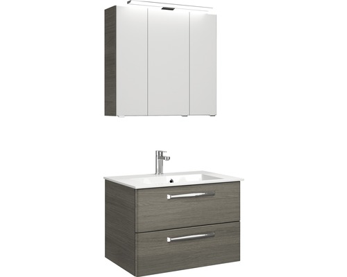 Badezimmer Waschtisch mit zwei Schubladen, Waschbecken und Spiegelschrank mit drei Türen