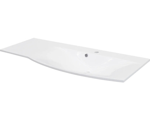 Vasque pour meuble Fackelmann Lugano droite blanc galbé 115x46 cm Vasque à poser en céramique avec trou de robinet et trop-plein