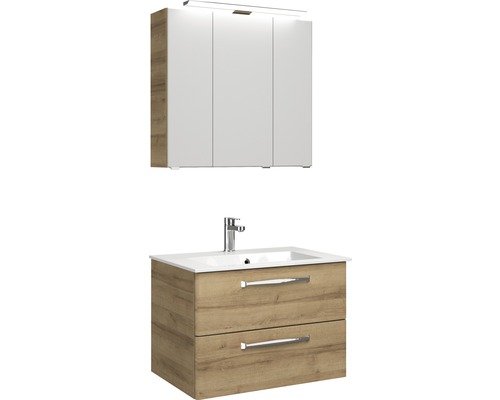 Set de meubles de salle de bains Pelipal Kumba lxhxp 77 x 200 x 50 cm couleur de façade chêne riviera avec vasque en fonte minérale blanc 99.77012647