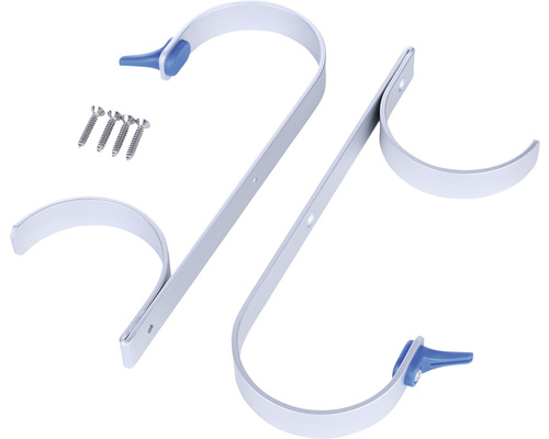 Zwei Poolschlauchhalterungen aus Metall mit Befestigungsschrauben