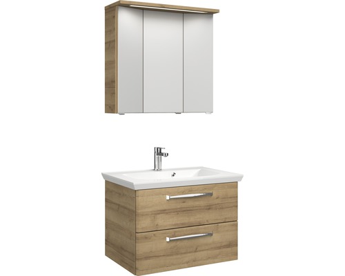 Set de meubles de salle de bains Pelipal Kumba lxhxp 80 x 200 x 51 cm couleur de façade chêne riviera avec vasque en fonte minérale blanc 99.77022147