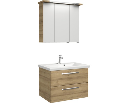 Set de meubles de salle de bains Pelipal Kumba lxhxp 80 x 200 x 51 cm couleur de façade chêne riviera avec vasque en fonte minérale blanc 99.77022547