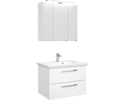 Set de meubles de salle de bains Pelipal Kumba lxhxp 80 x 200 x 51 cm couleur de façade blanc haute brillance avec vasque en fonte minérale blanc 99.77022609