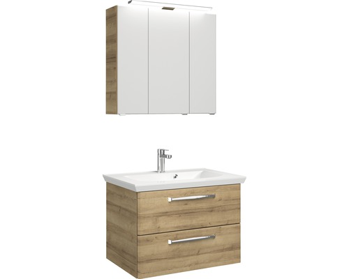 Set de meubles de salle de bains Pelipal Kumba lxhxp 80 x 200 x 51 cm couleur de façade chêne riviera avec vasque en fonte minérale blanc 99.77022647