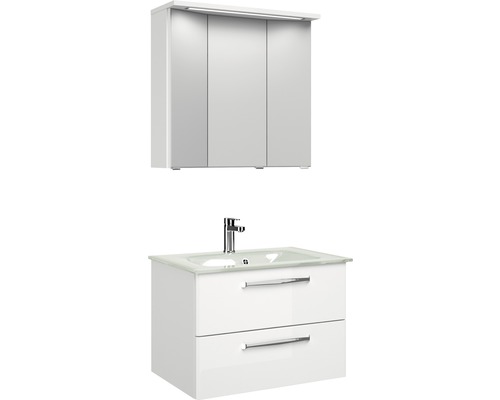 Set de meubles de salle de bains Pelipal Kumba lxhxp 77 x 200 x 50 cm couleur de façade blanc haute brillance avec vasque en verre blanc 99.77032109