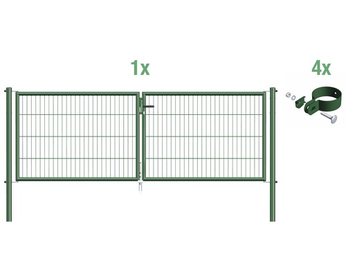 Portail à deux vantaux en grillage à barreaux 298,8 x 75 cm, vert