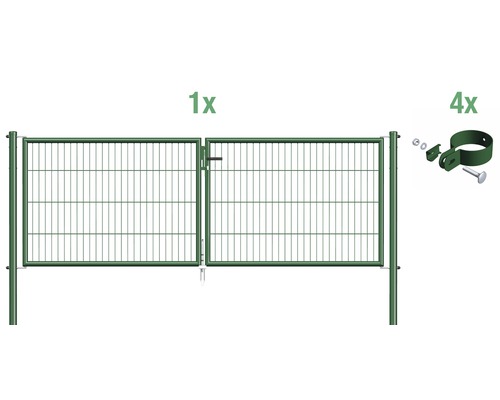 Portail à deux vantaux en grillage à barreaux 298,8 x 125 cm, vert