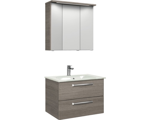 Set de meubles de salle de bains Pelipal Kumba lxhxp 77 x 200 x 50 cm couleur de façade graphite structure transversale avec vasque en verre blanc 99.77032119