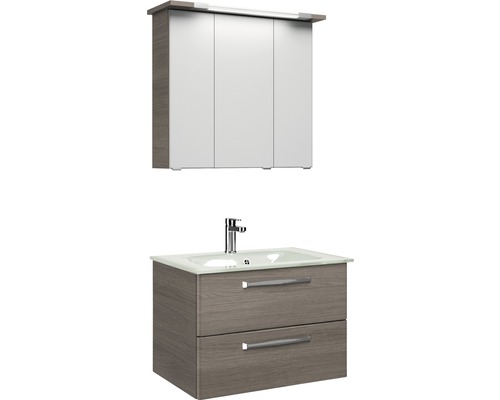 Set de meubles de salle de bains Pelipal Kumba lxhxp 77 x 200 x 50 cm couleur de façade graphite structure transversale avec vasque en verre blanc 99.77032519