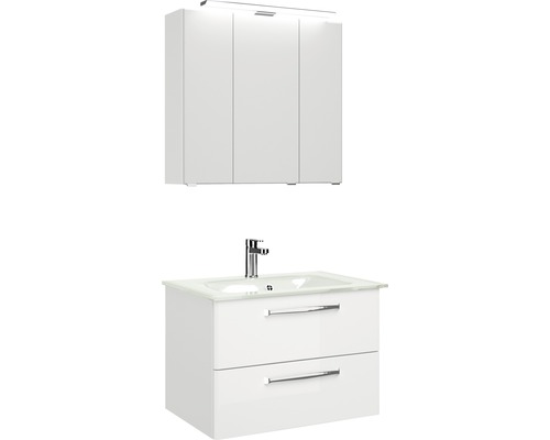 Set de meubles de salle de bains Pelipal Kumba lxhxp 77 x 200 x 50 cm couleur de façade blanc haute brillance avec vasque en verre blanc 99.77032609
