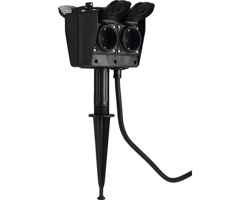 Gartendose mit zwei Steckdosen und Erdspieß