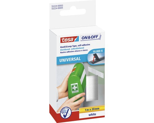 Bande auto-agrippante tesa On&Off blanche 1 m x 20 mm Bande auto-agrippante Tesa autocollante, 1 mètre sur 20 millimètres, blanche
