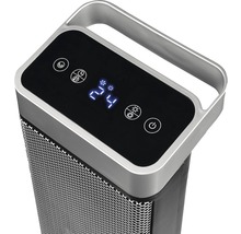 Vue détaillée d''un radiateur soufflant avec panneau de commande numérique