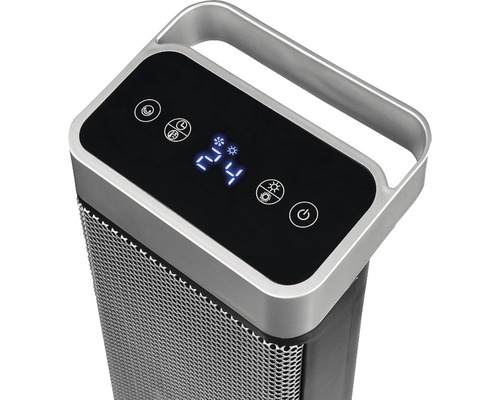 Vue détaillée d''un radiateur soufflant avec panneau de commande numérique