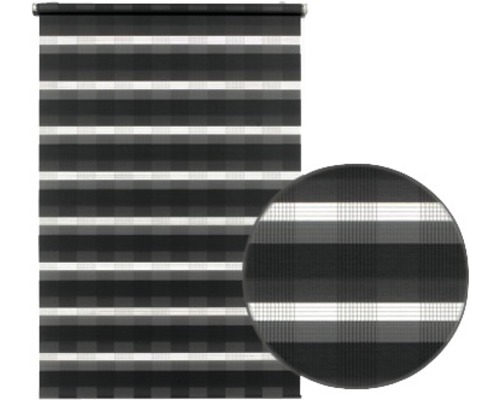 Store enrouleur double avec motif à rayures et vue détaillée