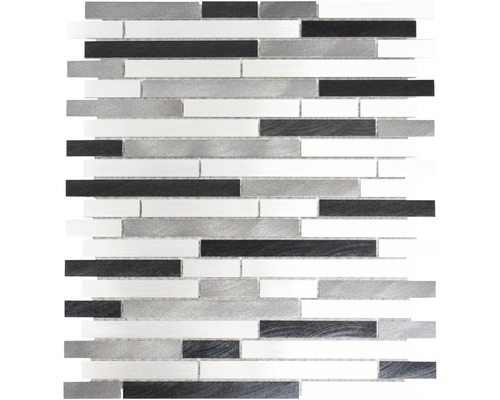 Aluminiummosaik grau/schwarz/silber 29,8x33,8 cm Mosaikfliese mit länglichen, unregelmäßigen Stücken