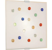 Quadratische Wandleuchte mit farbigen Glasornamenten