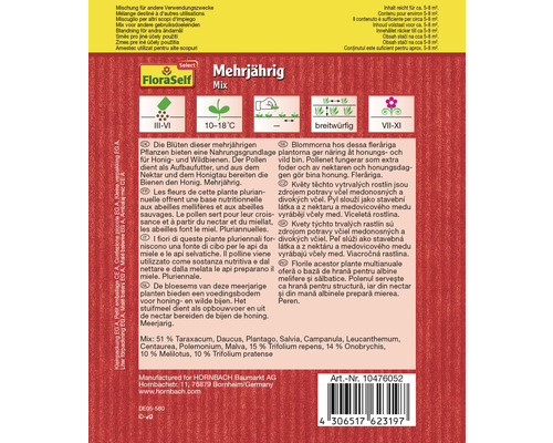 FloraSelf Mélange vivace, paquet de graines pour abeilles mellifères et sauvages