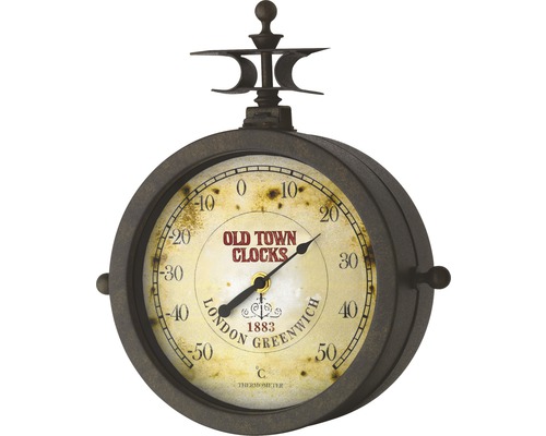 Horloge thermomètre décorative de style rétro pour l''extérieur.