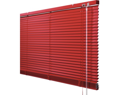 Store vénitien en alu Soluna 180 x 170 cm rouge, avec 20% de lamelles supplémentaires pour un meilleur obscurcissement