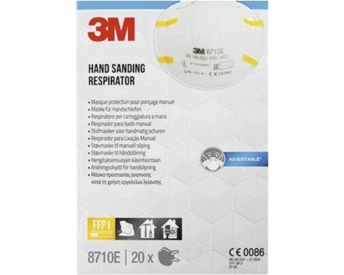 3M 8710E Masques anti-poussière pour le ponçage manuel, paquet de 20