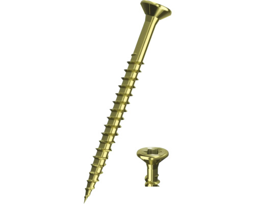 Vis universelle pour panneaux de particules à tête fraisée JD Plus avec empreinte étoile 4,0x60 mm galvanisée jaune chromatée, 100 pièces Vis universelle pour panneaux de particules à tête fraisée JD Plus avec empreinte étoile 4,0x60 mm galvanisée jaune chromatée, 100 pièces