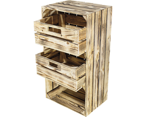 Étagère avec trois caisses en bois