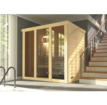 Massivholzsauna Weka Kemi Panorama Gr.2 inkl. 7,5 kW Ofen u.digitaler Steuerung mit Fenster und graphitfarbiger Ganzglastüre